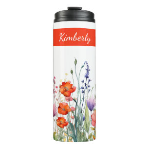 Bouteilles Isothermes Fleurs sauvages aquarelles vives personnalisées