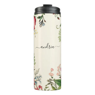 Bouteilles Isothermes Fleurs sauvages vintage, nom en script noir person