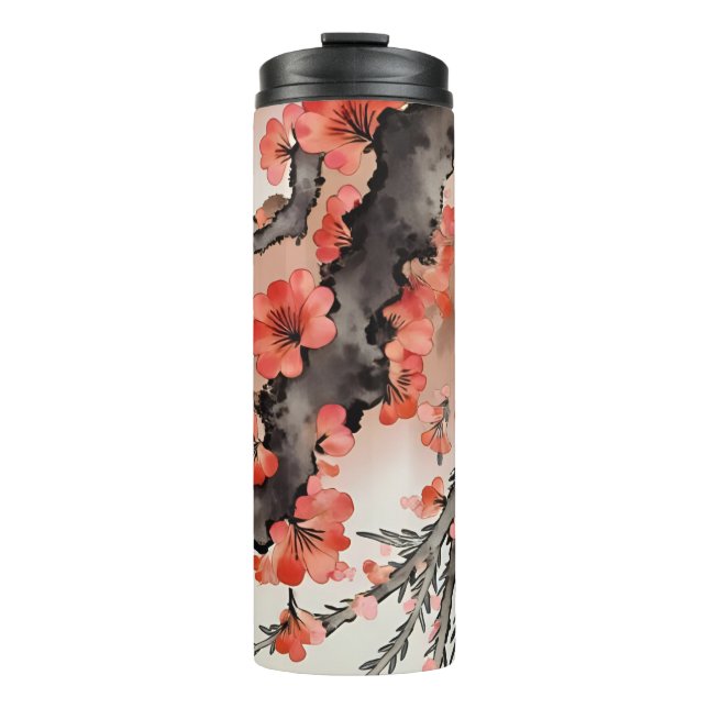 Bouteilles Isothermes Fleurs sur fond noir (Devant)