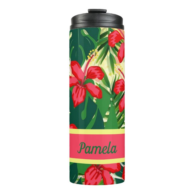 Bouteilles Isothermes Fleurs tropicales et feuilles (Devant)