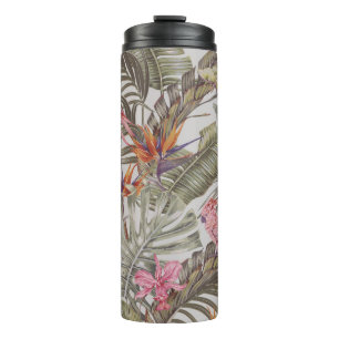 Bouteilles Isothermes Fleurs tropicales, feuilles de palmiers, oiseau de