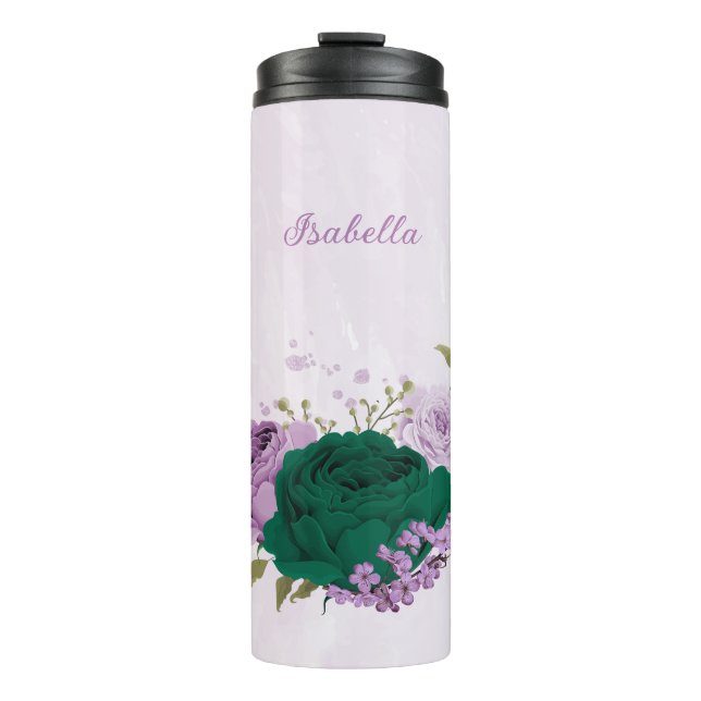 Bouteilles Isothermes fleurs vert émeraude violet  (Devant)