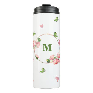 Bouteilles Isothermes fleurs vertes papillons rose chaud