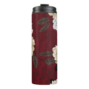 Bouteilles Isothermes Fleurs vintages grises et crème avec bouquets feui