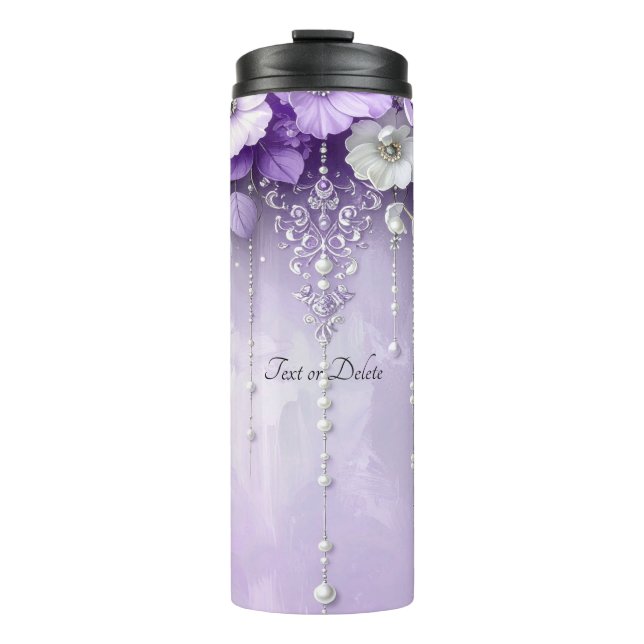 Bouteilles Isothermes Fleurs violettes avec perles qui pendent (Devant)