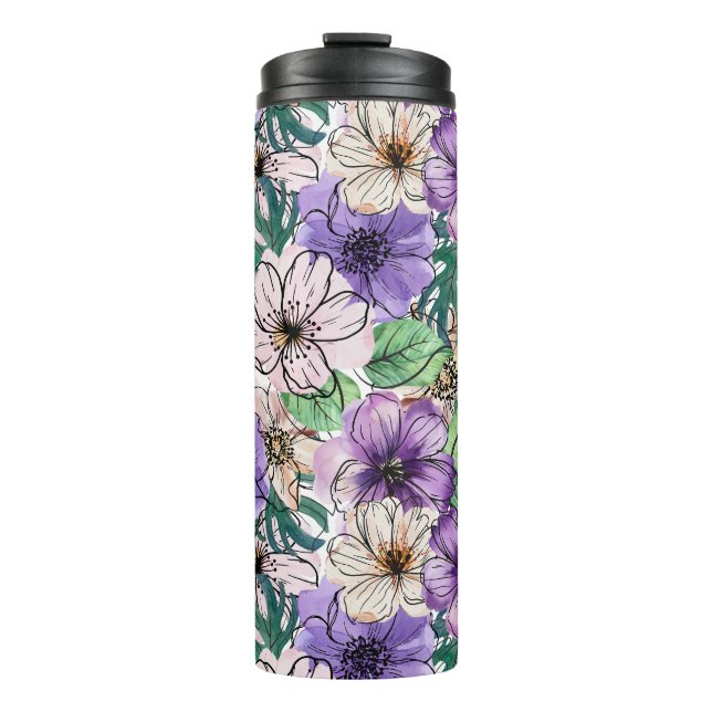 Bouteilles Isothermes Fleurs violettes et roses  (Devant)