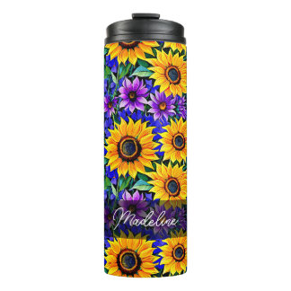 Bouteilles Isothermes Fleurs violettes et tournesols jaunes Personnalisé