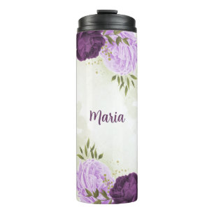 Bouteilles Isothermes fleurs violettes feuilles vertes
