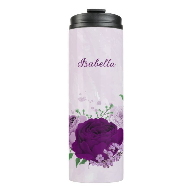 Bouteilles Isothermes Fleurs violettes romantiques verdure mariage (Devant)