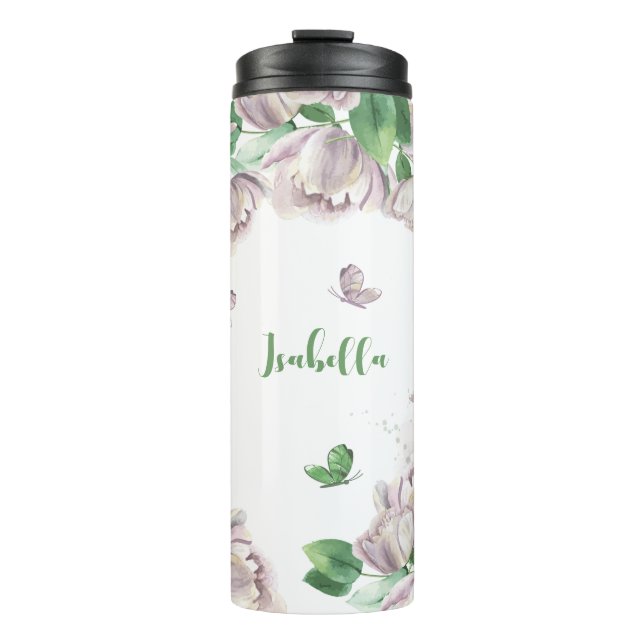Bouteilles Isothermes fleurs violettes verdure papillons  (Devant)