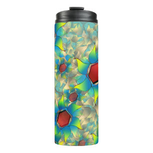 Bouteilles Isothermes Fleurs virtuelles étranges, pétales bleus jaunes s