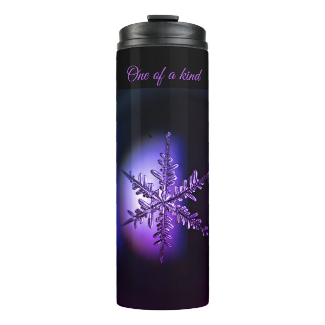 Bouteilles Isothermes Flocon de neige violet sur caisson thermique noir (Devant)