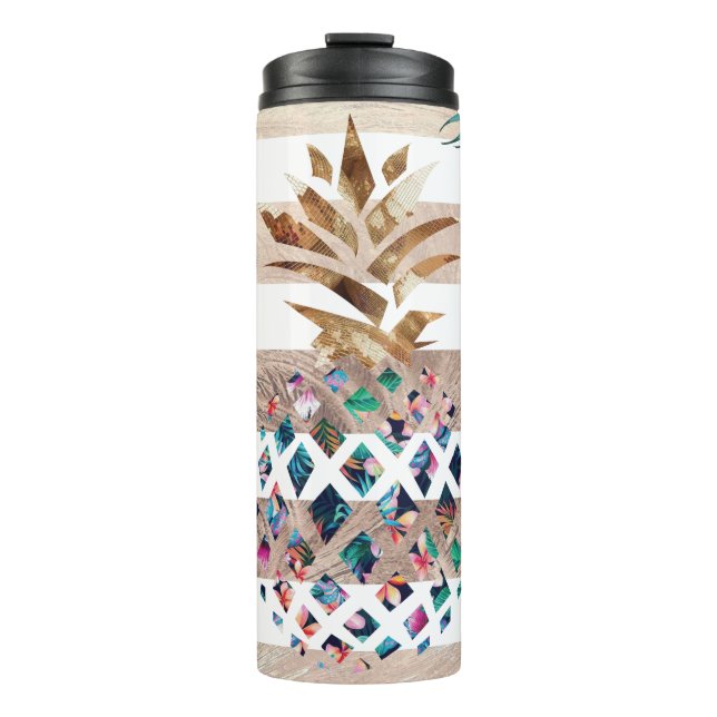 Bouteilles Isothermes Floral Ananas or rayé design (Devant)