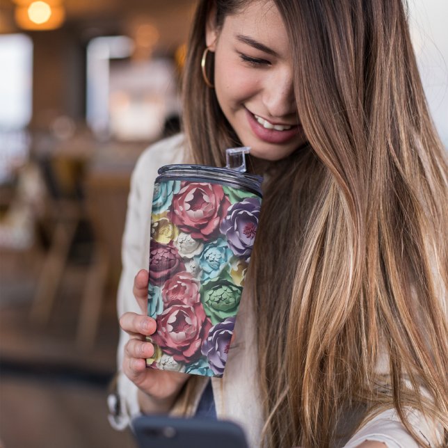 Bouteilles Isothermes Floral botanique rose et bleu 3D (3D Pink and Blue botanical Floral Thermal Tumbler)