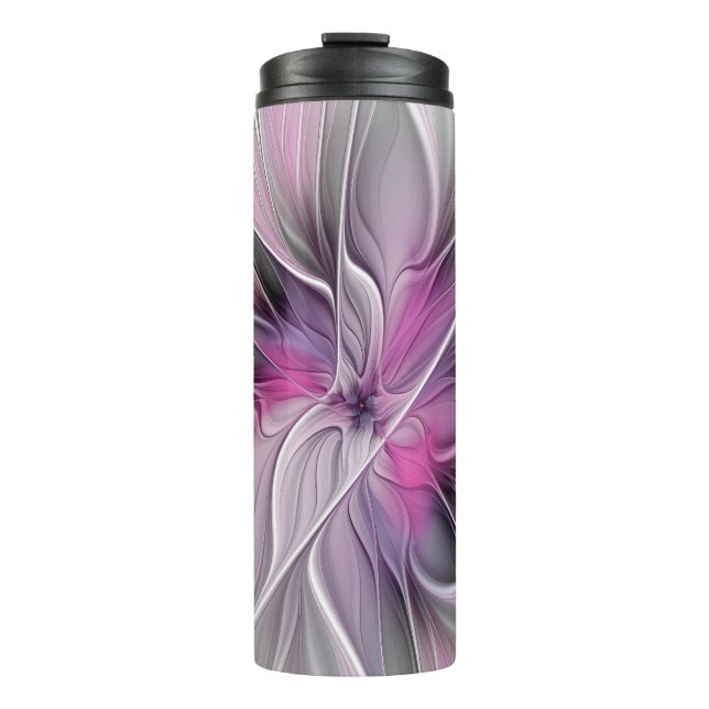 Bouteilles Isothermes Floral Fractal moderne Fleur Abstraite rose gris (Devant)