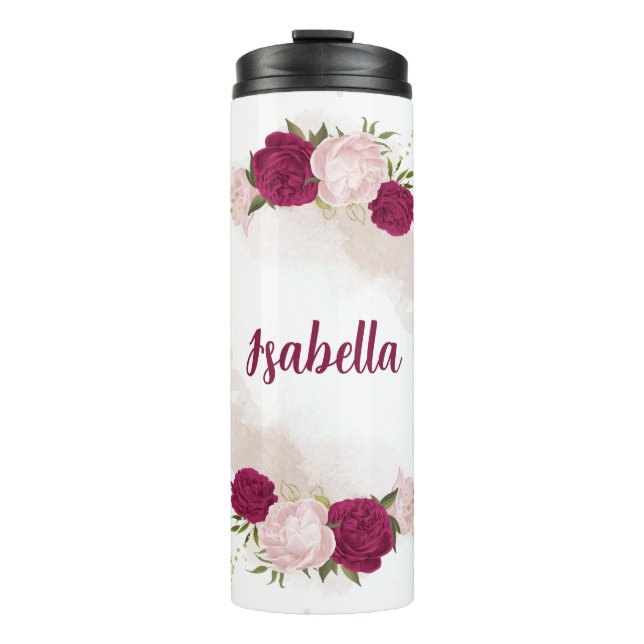 Bouteilles Isothermes floral greenery rose magenta (Devant)