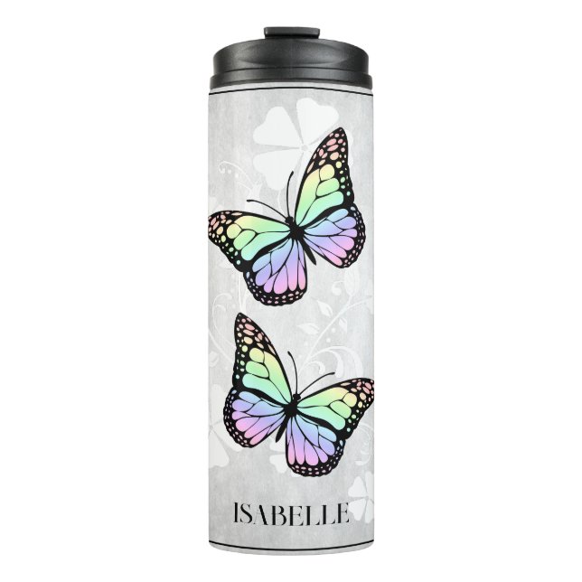 Bouteilles Isothermes Floral papillon arc-en-ciel personnalisé (Devant)