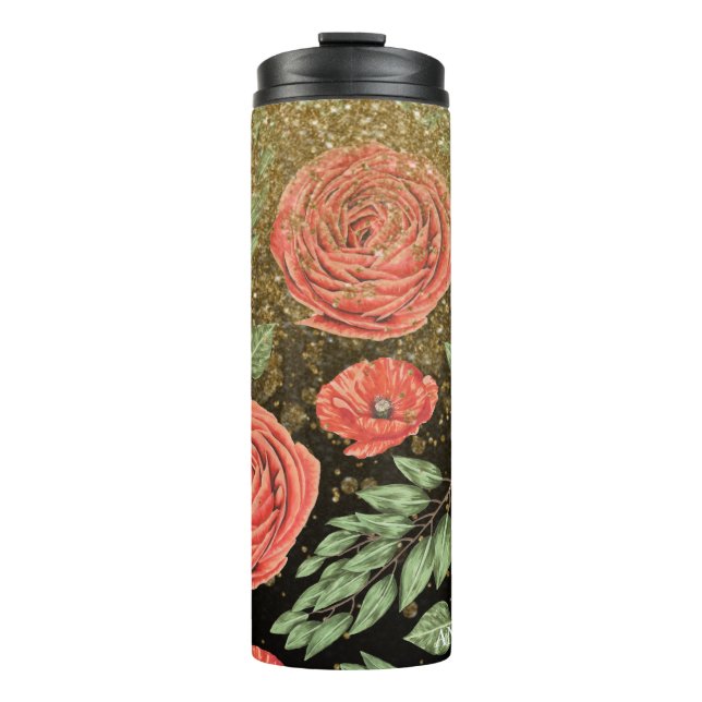 Bouteilles Isothermes *~* Floral Red PEONY POPPY Gold Parties scintillan (Devant)