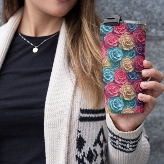 Bouteilles Isothermes Floral rose 3D (3D Pink Floral Thermal Tumbler)
