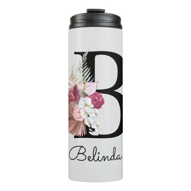 Bouteilles Isothermes Floral rose moderne B initial (Devant)