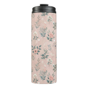 Bouteilles Isothermes Floral rose rustique avec fleurs blanches et verdu