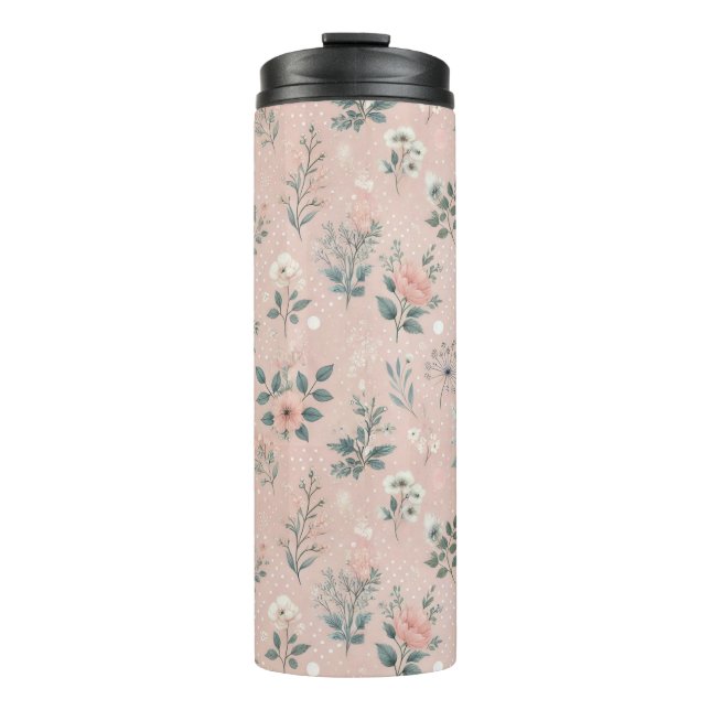 Bouteilles Isothermes Floral rose rustique avec fleurs blanches et verdu (Devant)