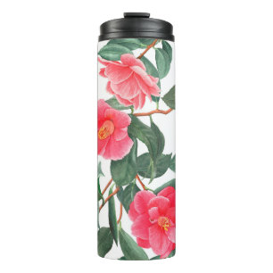 Bouteilles Isothermes Floral sans couture motif, fleurs de camélia rouge