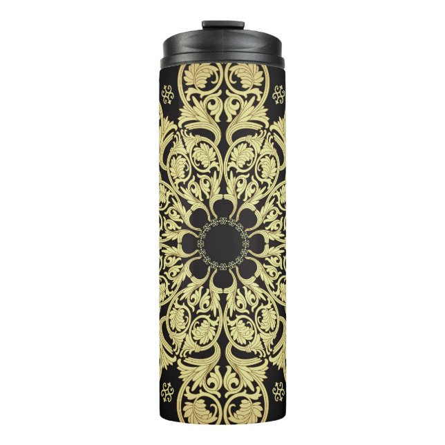 Bouteilles Isothermes Fond floral de tourbillons dorés de luxe (Devant)