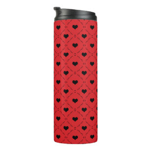 Bouteilles Isothermes Fond rouge vif avec petits cœurs noirs
