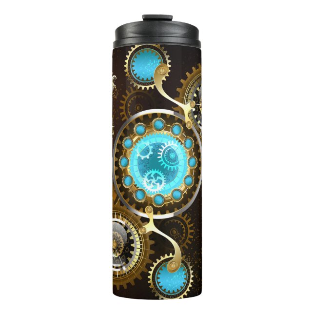 Bouteilles Isothermes Fond rouillé Steampunk avec verres turquoise (Devant)