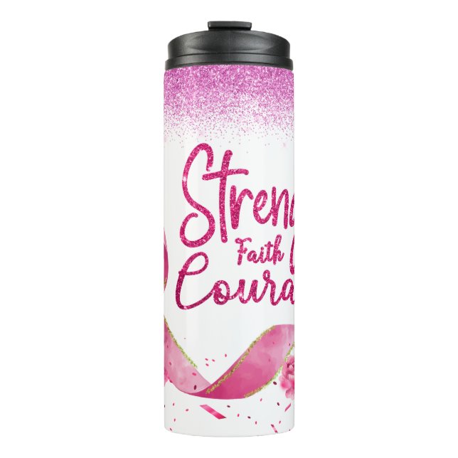 Bouteilles Isothermes Force Faith Courage Pink Ruban Thermal Tumbler (Devant)