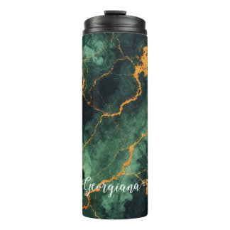 Bouteilles Isothermes Forêt automnale personnalisée Marbre vert et or