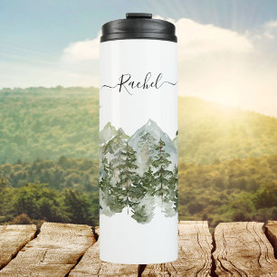 Bouteilles Isothermes Forêt de pins et montagnes à l'aquarelle esthétiqu