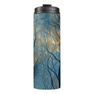 Bouteilles Isothermes Forêt hivernale enchantée aux arbres dorés lumineu