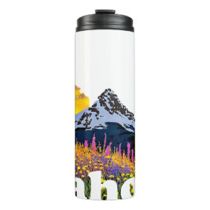 Bouteilles Isothermes Forme de l'Idaho avec montagne et fleurs sauvages