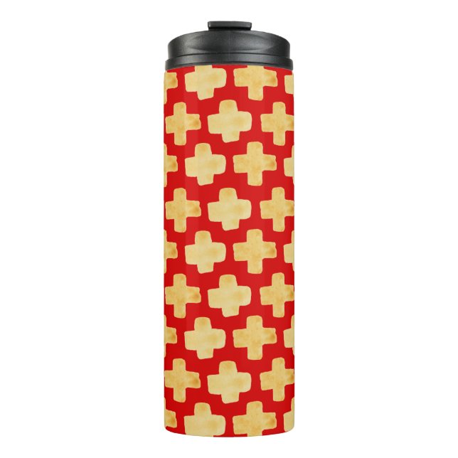 Bouteilles Isothermes Formes organiques motif naïf avec croix dorées o (Devant)