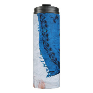 Bouteilles Isothermes Foulard floral bleu et noir sur sable blanc