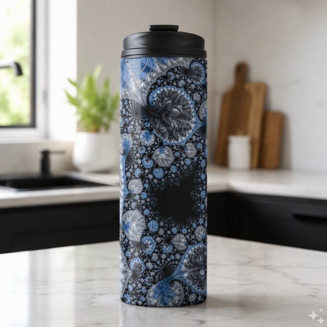Bouteilles Isothermes Fractale abstraite noire et bleue (Créateur téléchargé)