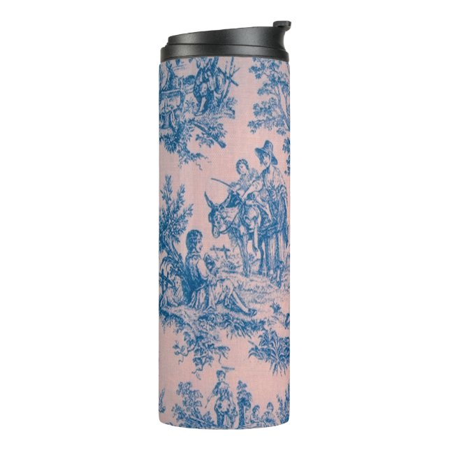 Bouteilles Isothermes French toile de jouy bleu et rose élégant (Tourné sur la gauche)