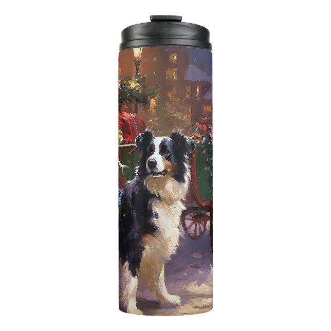 Bouteilles Isothermes Frontière Collie Festive de Noël (Devant)