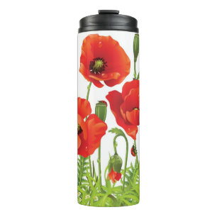 Bouteilles Isothermes Frontière horizontale avec le pavot rouge