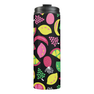 Bouteilles Isothermes Fruit transparent vintage motif noir vert jaune 