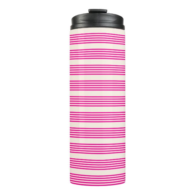 Bouteilles Isothermes Fuchsia et beige cinq rayures motif (Devant)