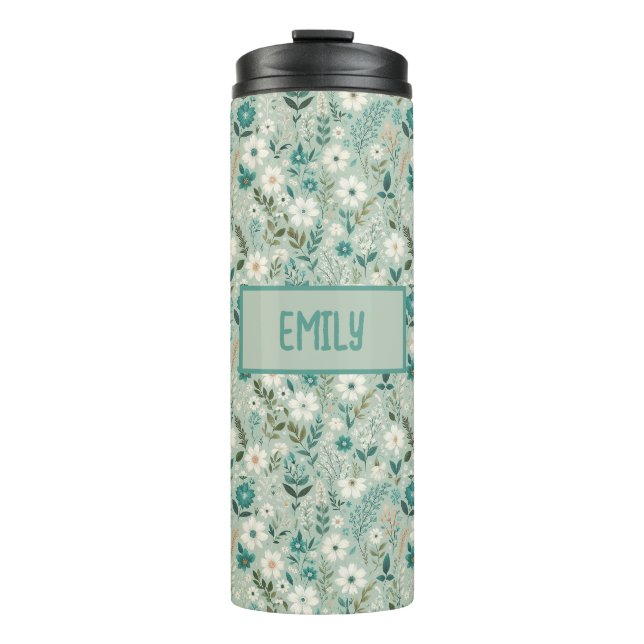 Bouteilles Isothermes Fun White Daisy Turquoise Floral (Devant)