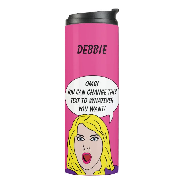 Bouteilles Isothermes FUNNY RETRO WOMAN texte personnalisé et nom tumble (Tourné sur la gauche)