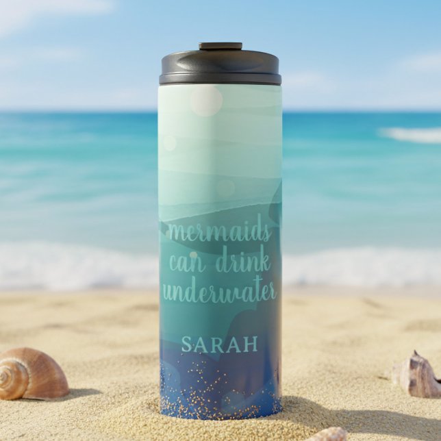 Bouteilles Isothermes Funny Teal Watercolor Mermaid Thermal Tumbler (Keep your drinks cool by the ocean. Perfect for beach days and sunny adventures. A summer essential!)