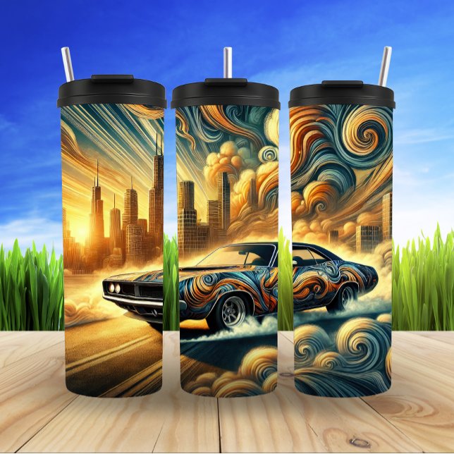 Bouteilles Isothermes Fusion de voiture urbaine contre le paysage urbain (Créateur téléchargé)