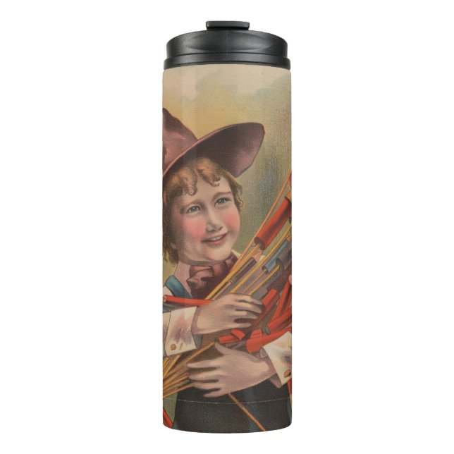 Bouteilles Isothermes Garçon avec Feux d'Artifice, Drapeau Américain, Im (Devant)