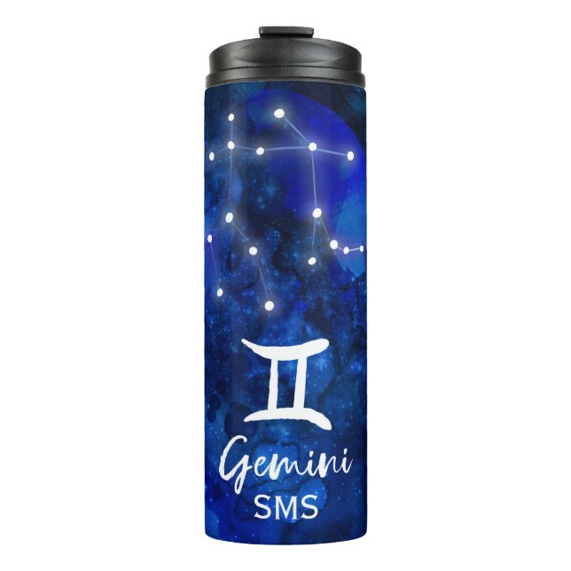 Bouteilles Isothermes Gemini Zodiac Constellation Bleu Galaxie Monogramm (Devant)
