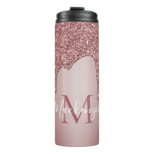 Bouteilles Isothermes Girly Rose Gold Sparkle Glitter Drips monogram